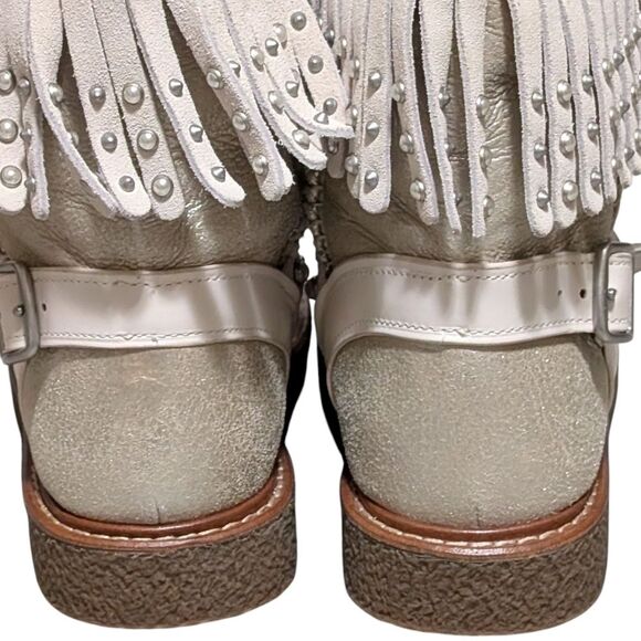 Coach Roccasin Shearling Boot size 6B metallic pearl fringe studded Moccasin - Picture 5 of 12